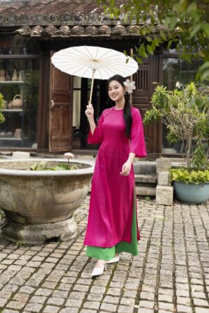 ÁO DÀI CỔ TRÒN ĐÍNH NÚT NGỌC