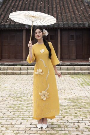 ÁO DÀI VÀNG KẾT BÔNG