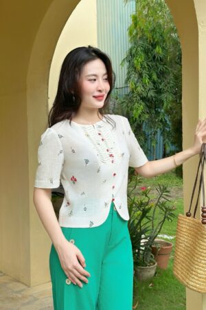ÁO LINEN CỔ TRÒN CHẠY LI