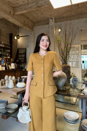 ÁO LINEN CỔ TRÒN ĐỘT CHỈ