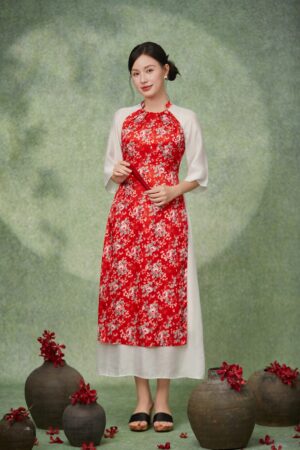 ÁO DÀI CỔ TRỤ TAY VOAN