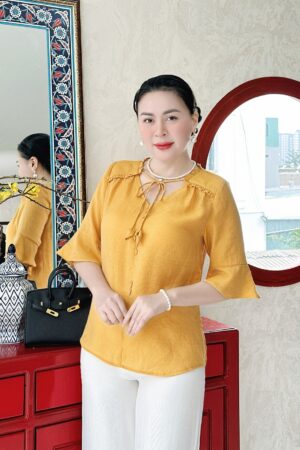 ÁO KIỂU VÀNG TAY LỠ DÂY CỔ