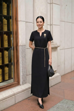 ĐẦM LỤA SUÔN CỔ TIM CÀI