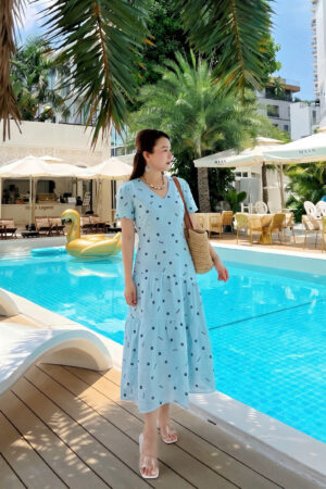 ĐẦM LINEN CỔ TIM HOA