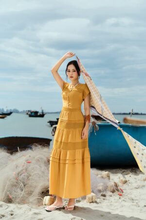 ĐẦM MAXI CỔ V CHẠY REN
