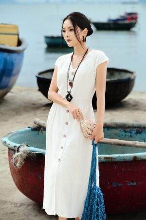 ĐẦM CỔ TIM REN TAY CÁNH DƠI