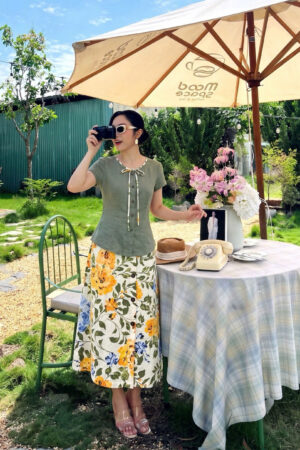 ÁO LINEN THẮT DÂY HOA