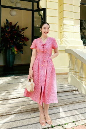 ĐẦM KẺ LINEN ĐAN DÂY