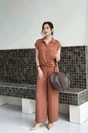 SET LỤA SƠ MI XOẮN EO